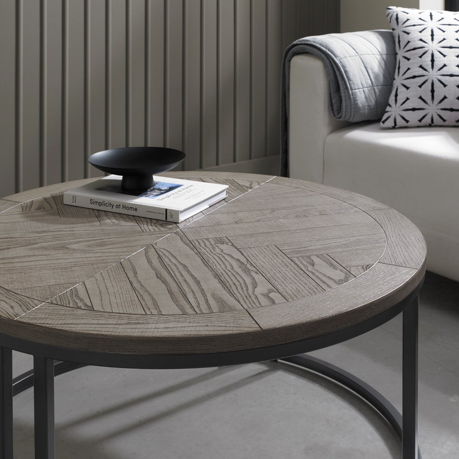 Silver Grey Wood Round Nest of 2 Coffee Tables - Home Furniture Interiors