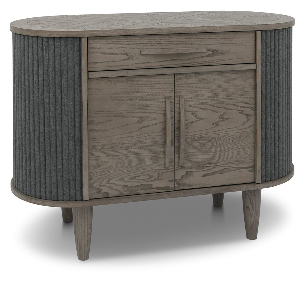 Grey Oval Sideboard Cabinet 2 Sliding Roll Back Doors - Home Furniture Interiors