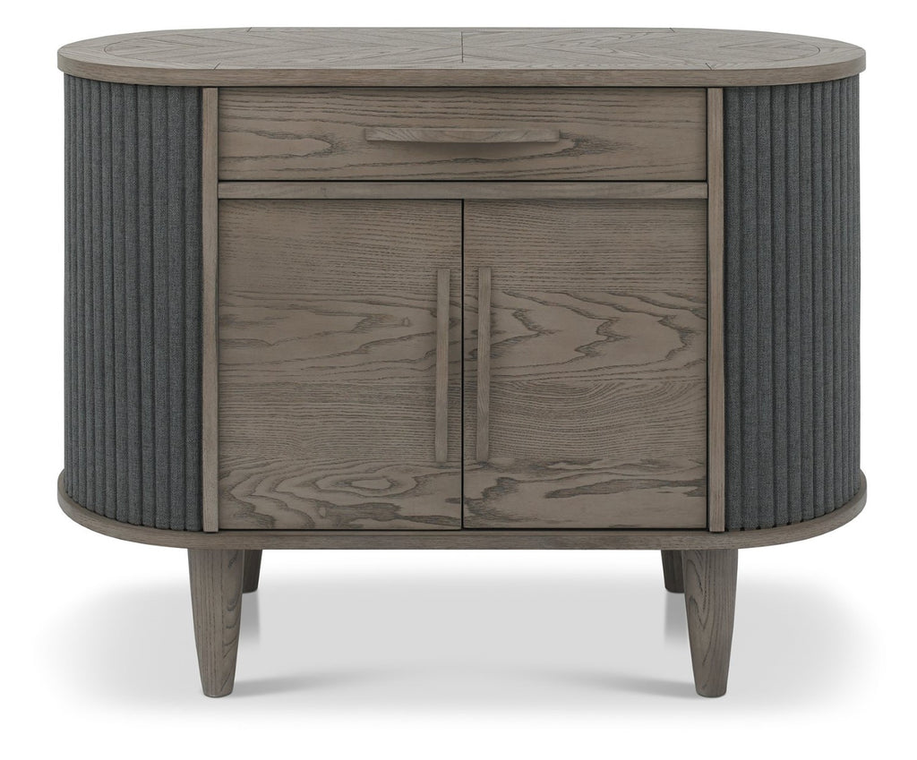 Grey Oval Sideboard Cabinet 2 Sliding Roll Back Doors - Home Furniture Interiors