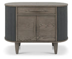 Grey Oval Sideboard Cabinet 2 Sliding Roll Back Doors - Home Furniture Interiors