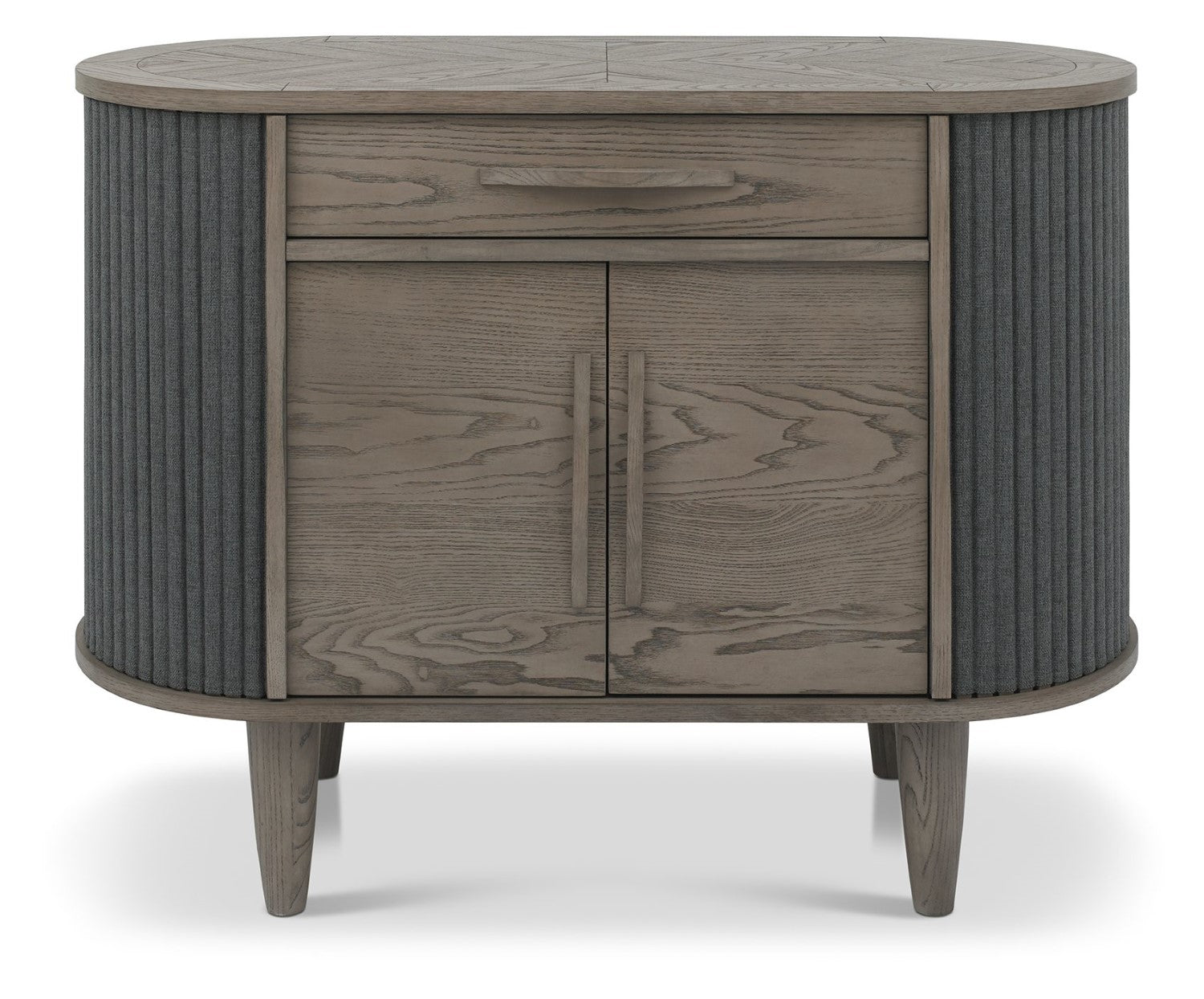 Grey Oval Sideboard Cabinet 2 Sliding Roll Back Doors - Home Furniture Interiors