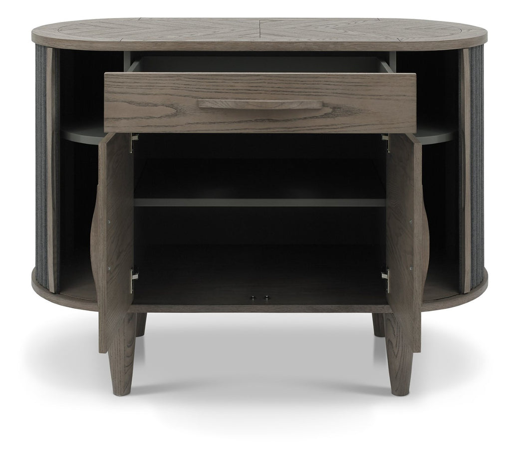 Grey Oval Sideboard Cabinet 2 Sliding Roll Back Doors - Home Furniture Interiors