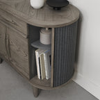 Grey Oval Sideboard Cabinet 2 Sliding Roll Back Doors - Home Furniture Interiors