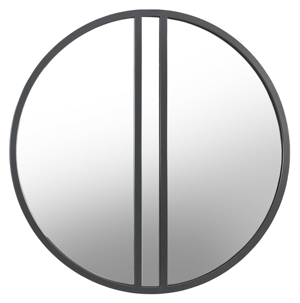 Silver Grey Metal Round Wall Mirror 80cm Diameter - Home Furniture Interiors