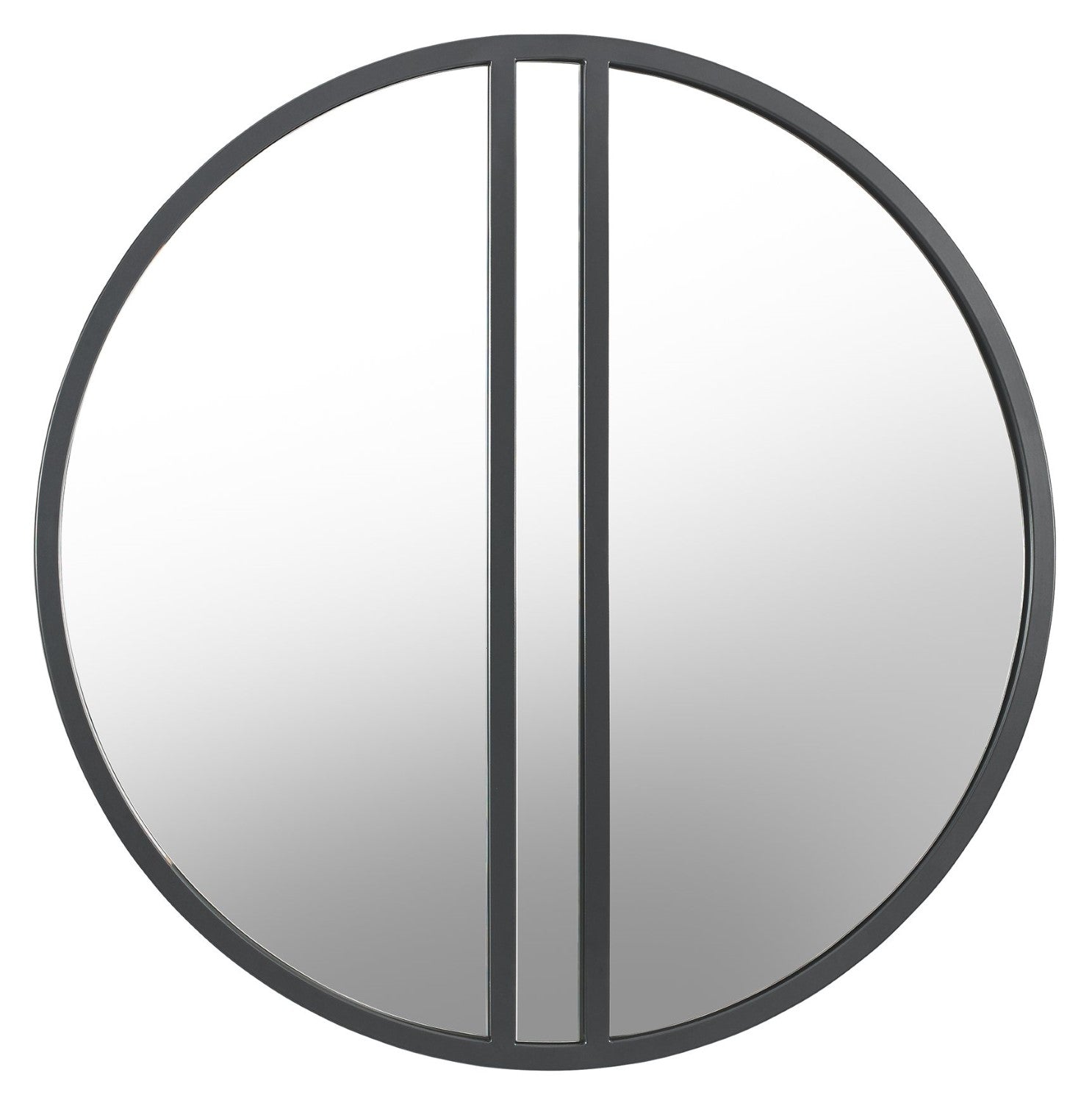 Silver Grey Metal Round Wall Mirror 80cm Diameter - Home Furniture Interiors