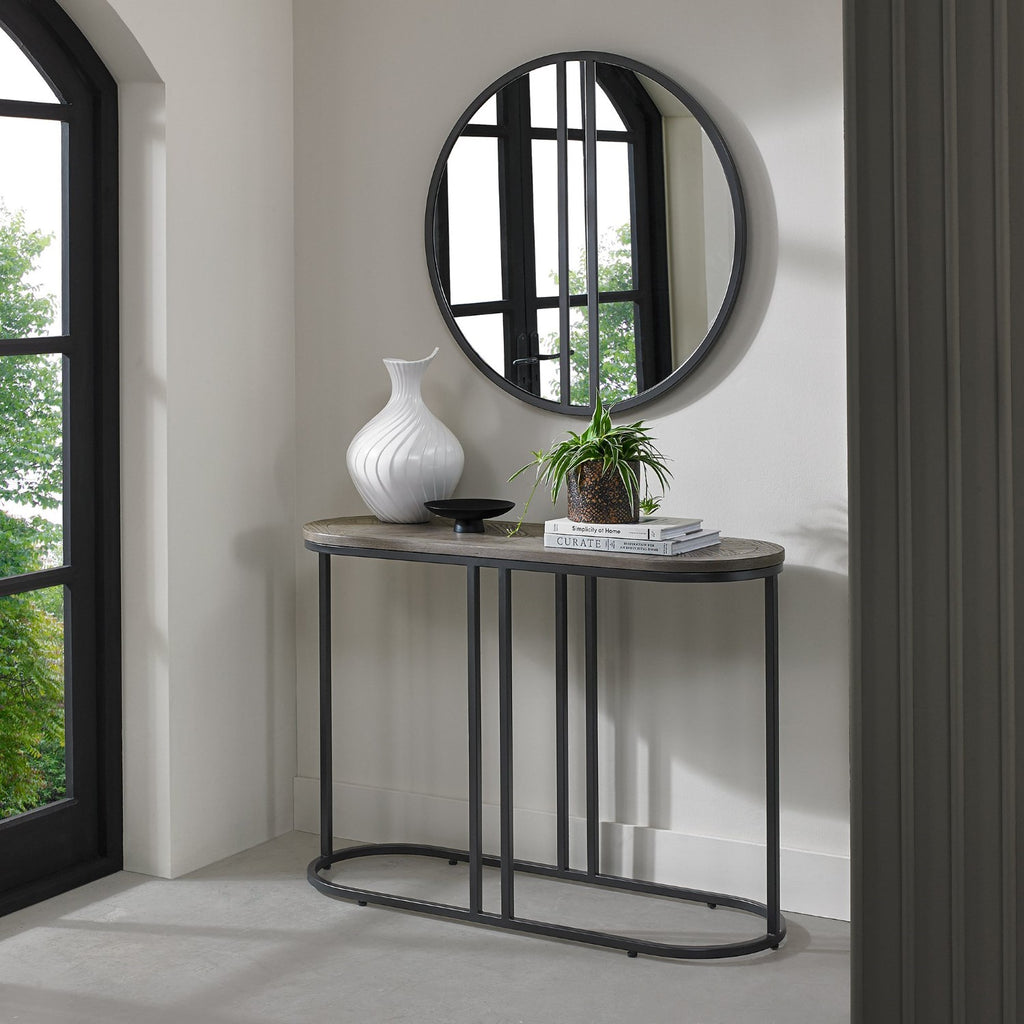 Silver Grey Metal Round Wall Mirror 80cm Diameter - Home Furniture Interiors