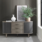 Silver and grey wooden sideboard with two sliding doors, designed by Bentley Designs, showcasing a modern storage solution.