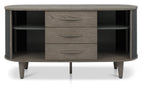 Silver and grey wooden sideboard with two sliding doors, designed by Bentley Designs, featuring a modern wide storage solution.