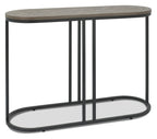 Silver Grey Oak Oval Console Table Chevron Top Metal Frame - Home Furniture Interiors