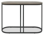 Silver Grey Oak Oval Console Table Chevron Top Metal Frame - Home Furniture Interiors