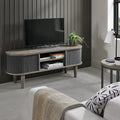 Large Silver Grey TV Cabinet Sliding Doors Parquet Wood Top