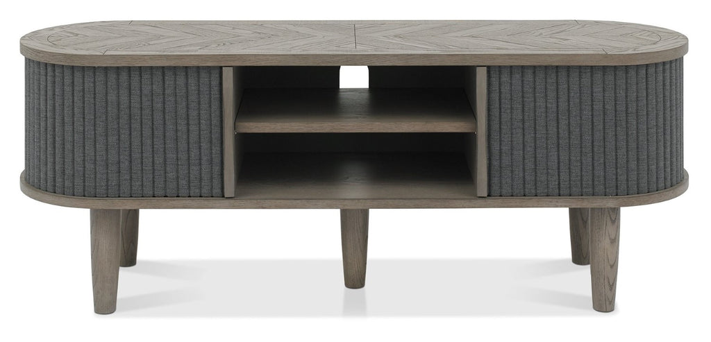 Large Silver Grey TV Cabinet Sliding Doors Parquet Wood Top - Home Furniture Interiors
