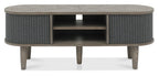 Large Silver Grey TV Cabinet Sliding Doors Parquet Wood Top - Home Furniture Interiors