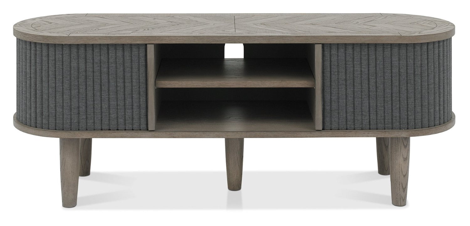 Large Silver Grey TV Cabinet Sliding Doors Parquet Wood Top - Home Furniture Interiors