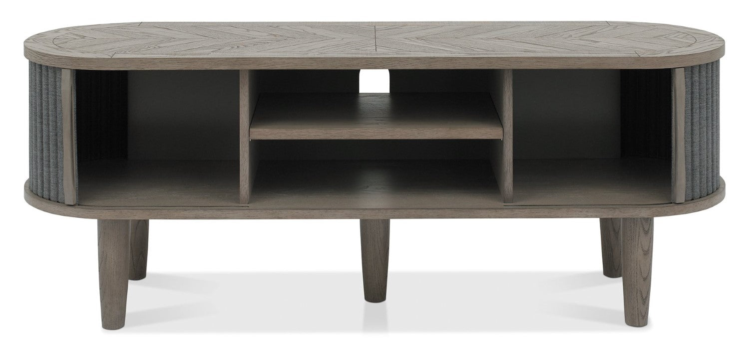 Large Silver Grey TV Cabinet Sliding Doors Parquet Wood Top - Home Furniture Interiors