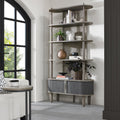 Grey Wooden Open Display Shelving Unit with Cupboard Base