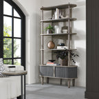 Grey Wooden Open Display Shelving Unit with Cupboard Base