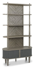 Grey Wooden Open Display Shelving Unit with Cupboard Base - Home Furniture Interiors