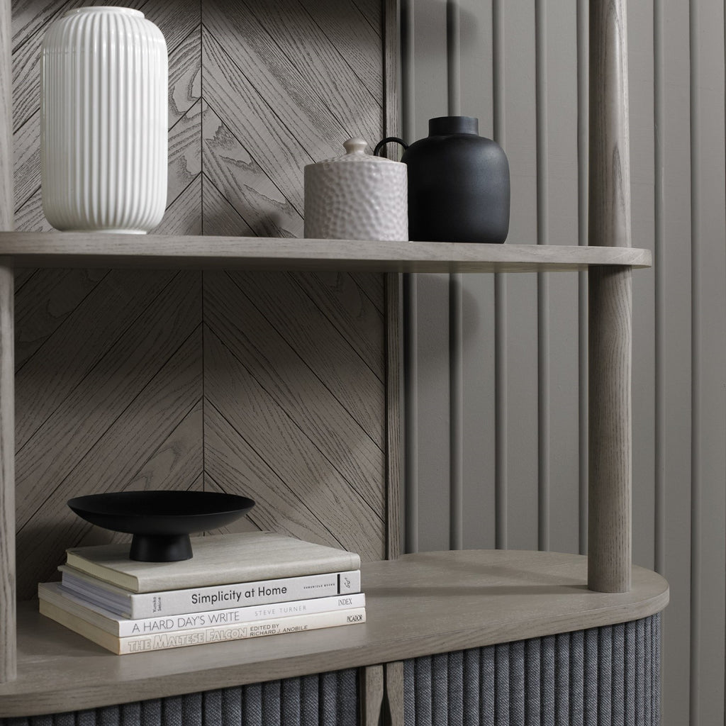 Grey Wooden Open Display Shelving Unit with Cupboard Base - Home Furniture Interiors