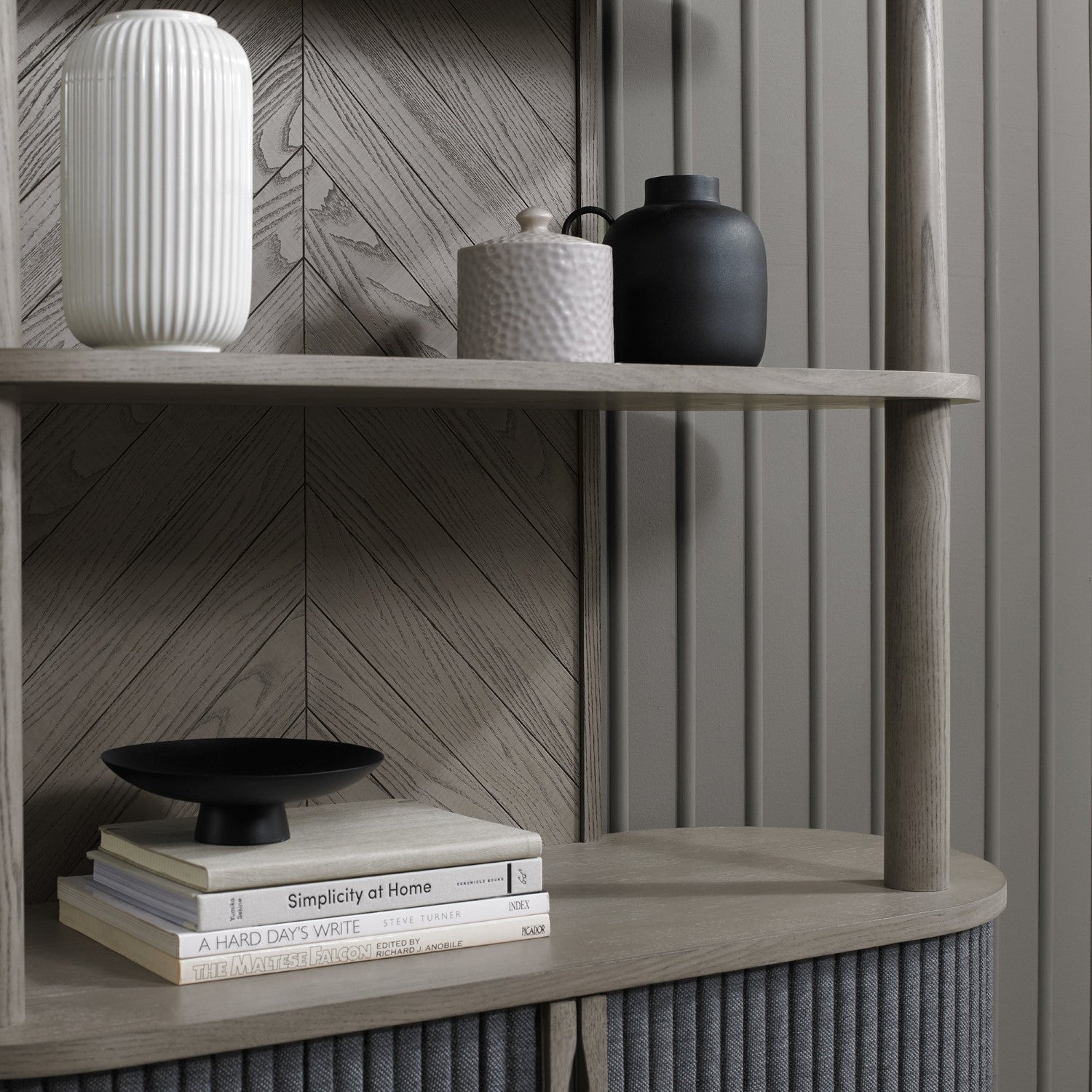 Grey Wooden Open Display Shelving Unit with Cupboard Base - Home Furniture Interiors