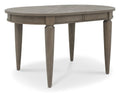 Silver grey wood oval extending dining table by Bentley Designs, showcasing its elegant surface and extendable feature.