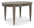 Silver grey wood oval extending dining table by Bentley Designs, showcasing its elegant surface and extendable feature.
