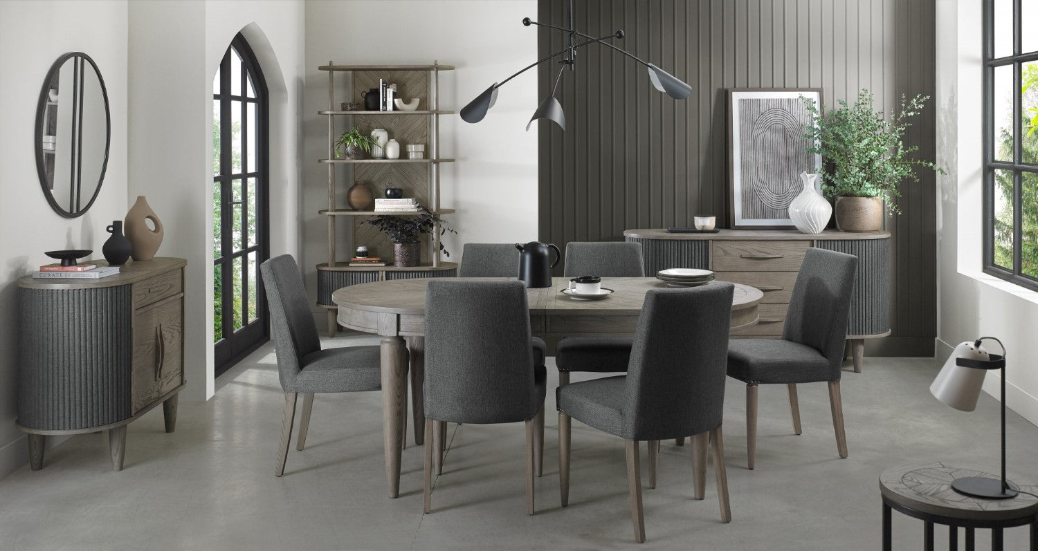 Silver Grey Oval Extending Dining Table Set 6 Grey Chairs