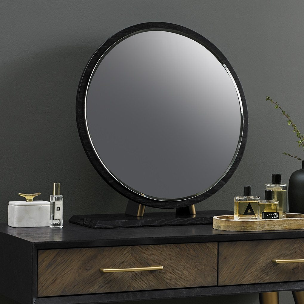 Peppercorn Black Round Frame Vanity Dressing Table Mirror