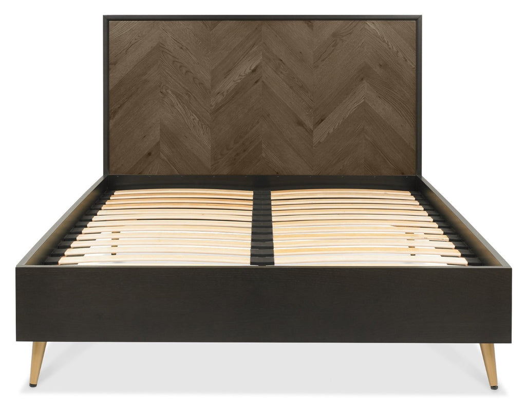 Dark Oak and Black Chevron Design Double Bed - Home Furniture Interiors