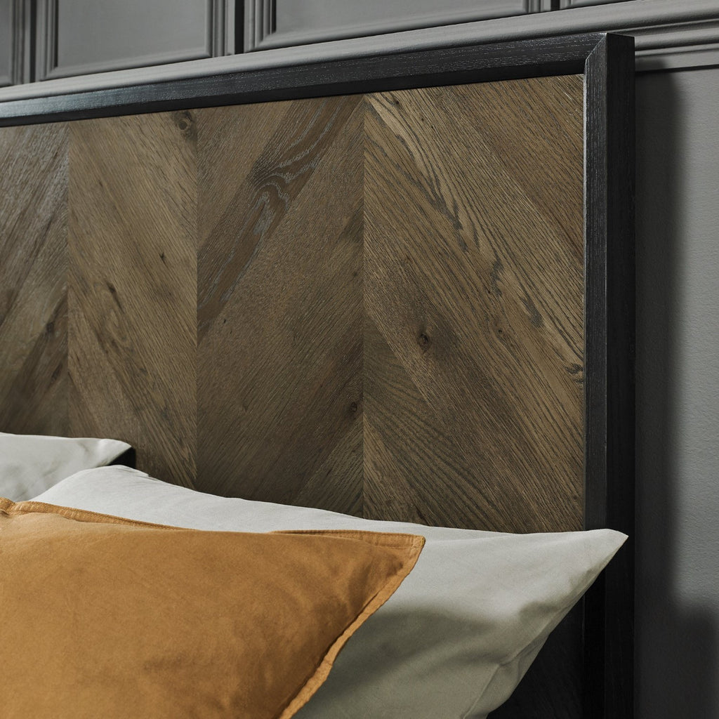 Dark Chevron Fumed Oak and Black Framed 5ft King Size Bed - Home Furniture Interiors