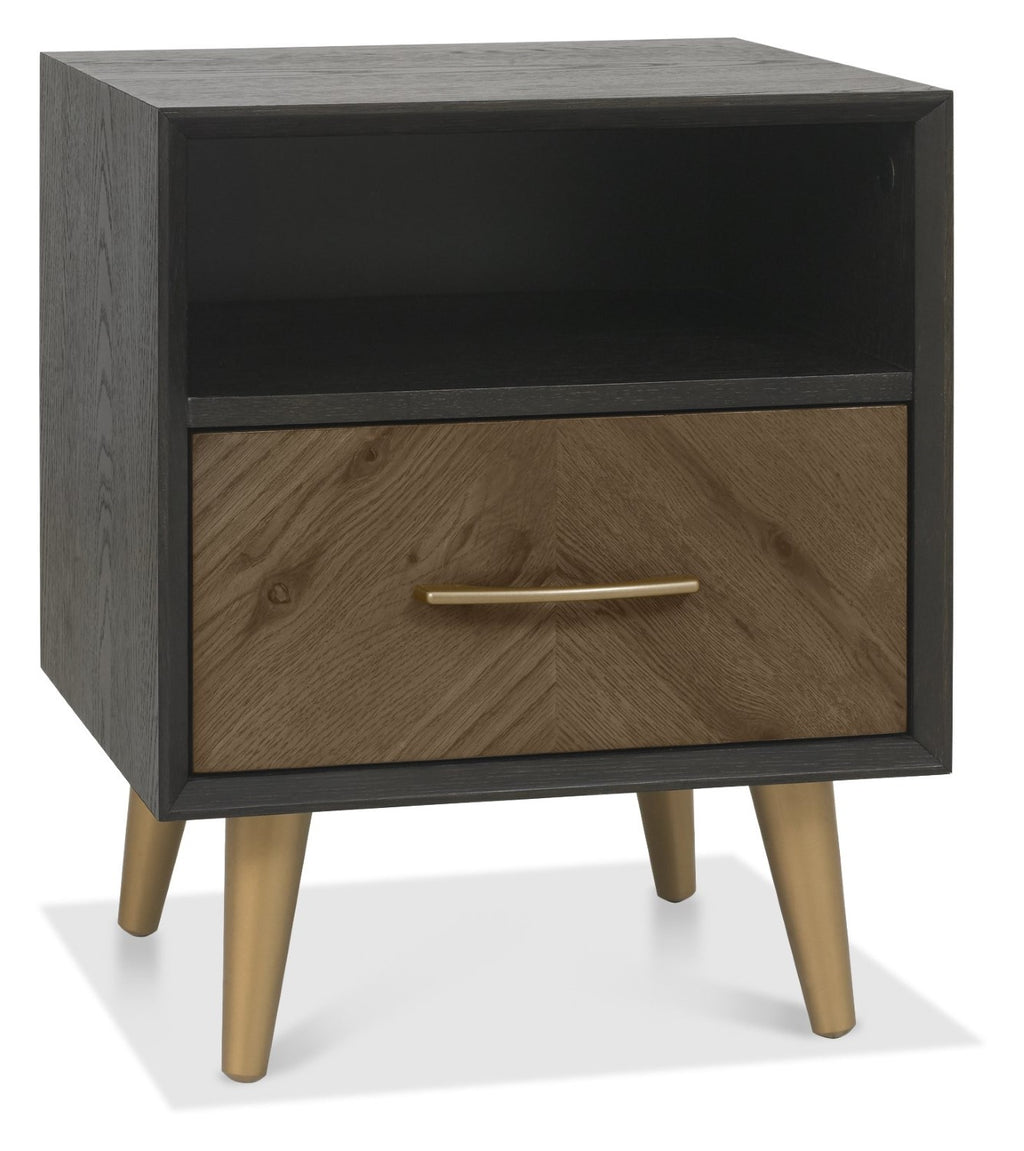 Dark Rustic Fumed Oak and Black 1 Drawer Bedside Table - Home Furniture Interiors