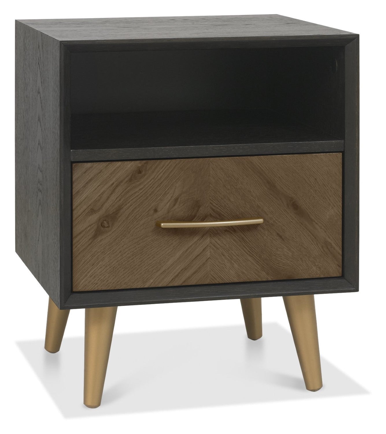 Dark Rustic Fumed Oak and Black 1 Drawer Bedside Table - Home Furniture Interiors