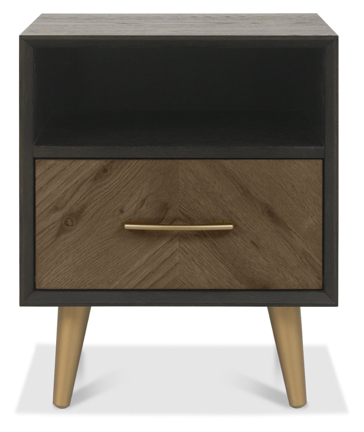 Dark Rustic Fumed Oak and Black 1 Drawer Bedside Table - Home Furniture Interiors