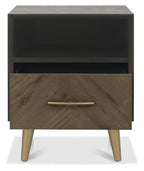 Dark Rustic Fumed Oak and Black 1 Drawer Bedside Table - Home Furniture Interiors