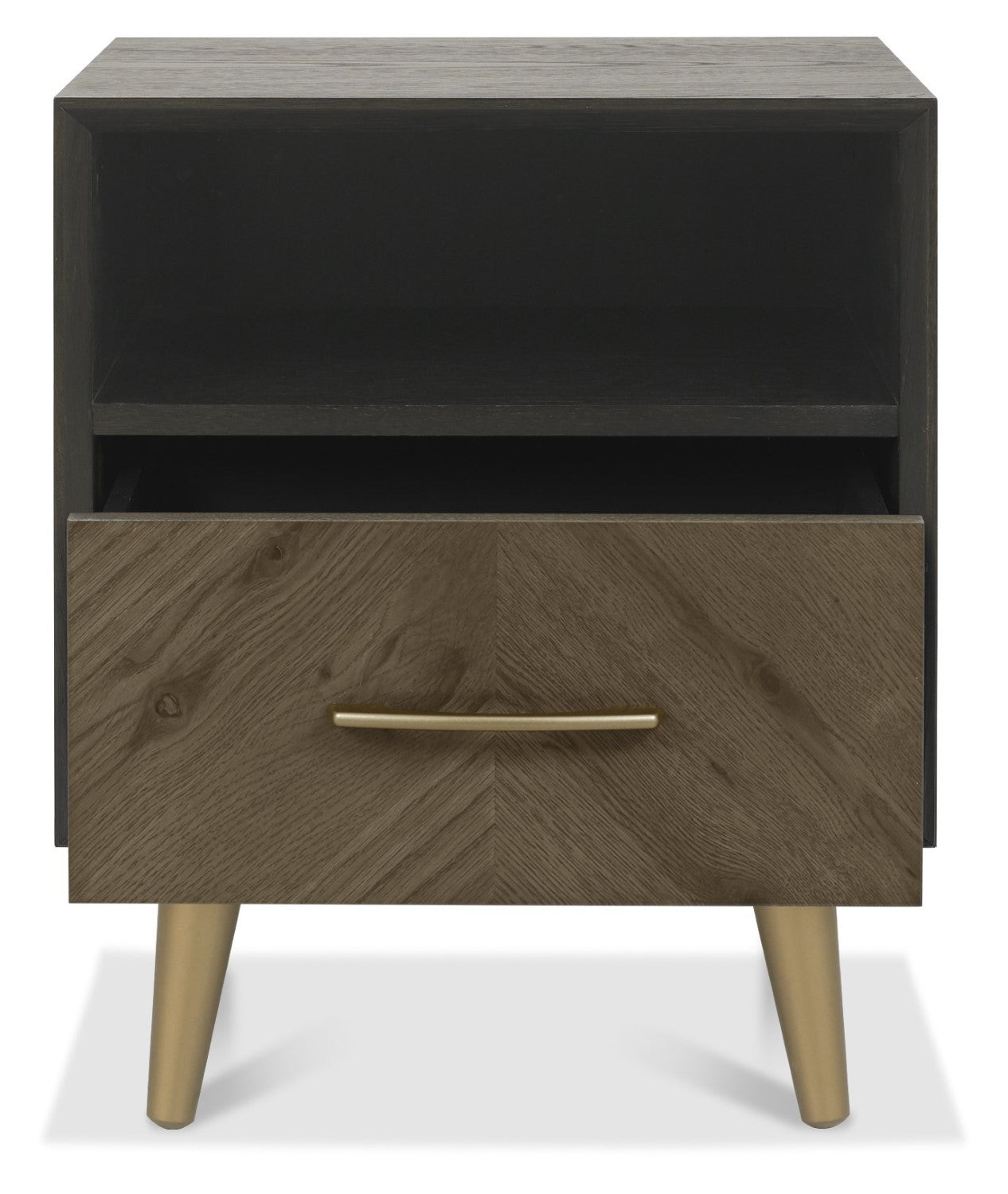 Dark Rustic Fumed Oak and Black 1 Drawer Bedside Table - Home Furniture Interiors