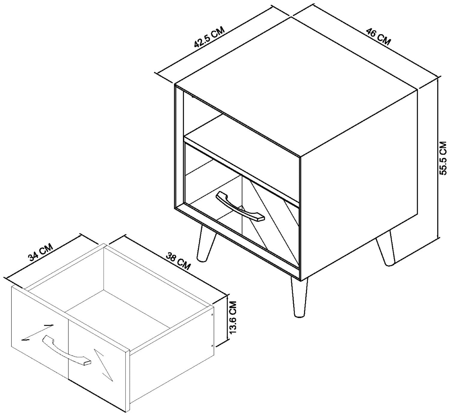 Dark Rustic Fumed Oak and Black 1 Drawer Bedside Table - Home Furniture Interiors