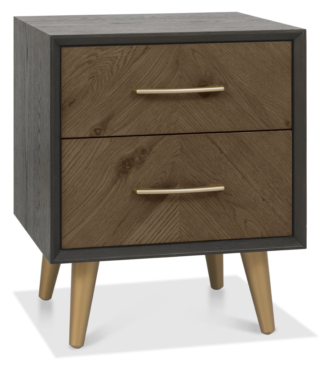 Chevron Dark Rustic Oak and Black 2 Drawer Bedside Chest - Home Furniture Interiors