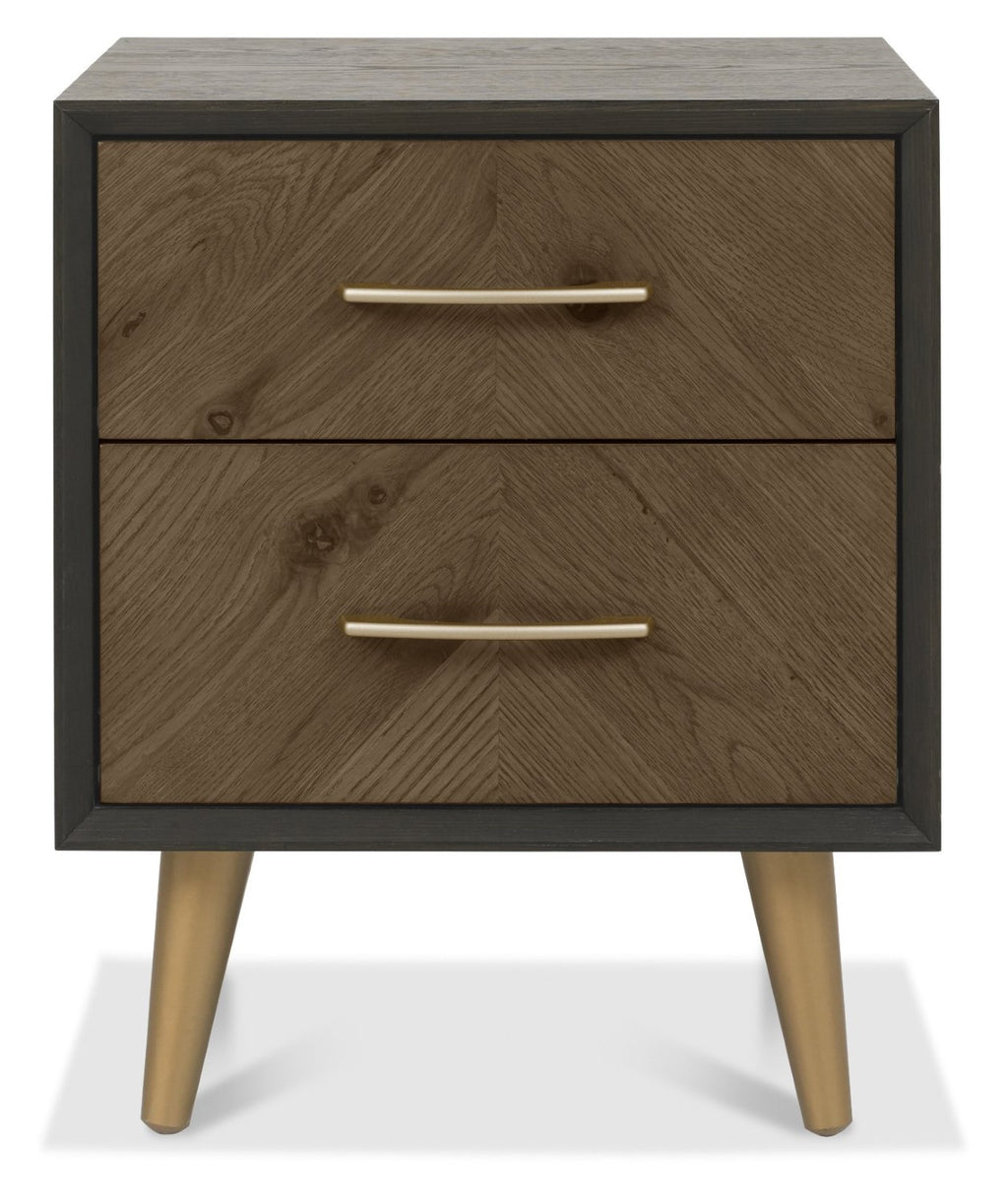 Chevron Dark Rustic Oak and Black 2 Drawer Bedside Chest - Home Furniture Interiors