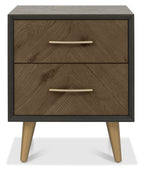 Chevron Dark Rustic Oak and Black 2 Drawer Bedside Chest - Home Furniture Interiors