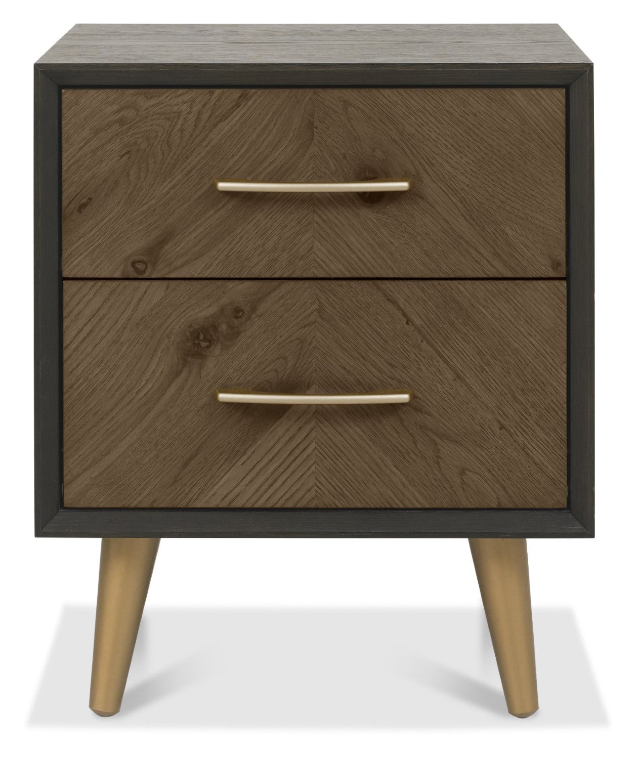 Chevron Dark Rustic Oak and Black 2 Drawer Bedside Chest - Home Furniture Interiors