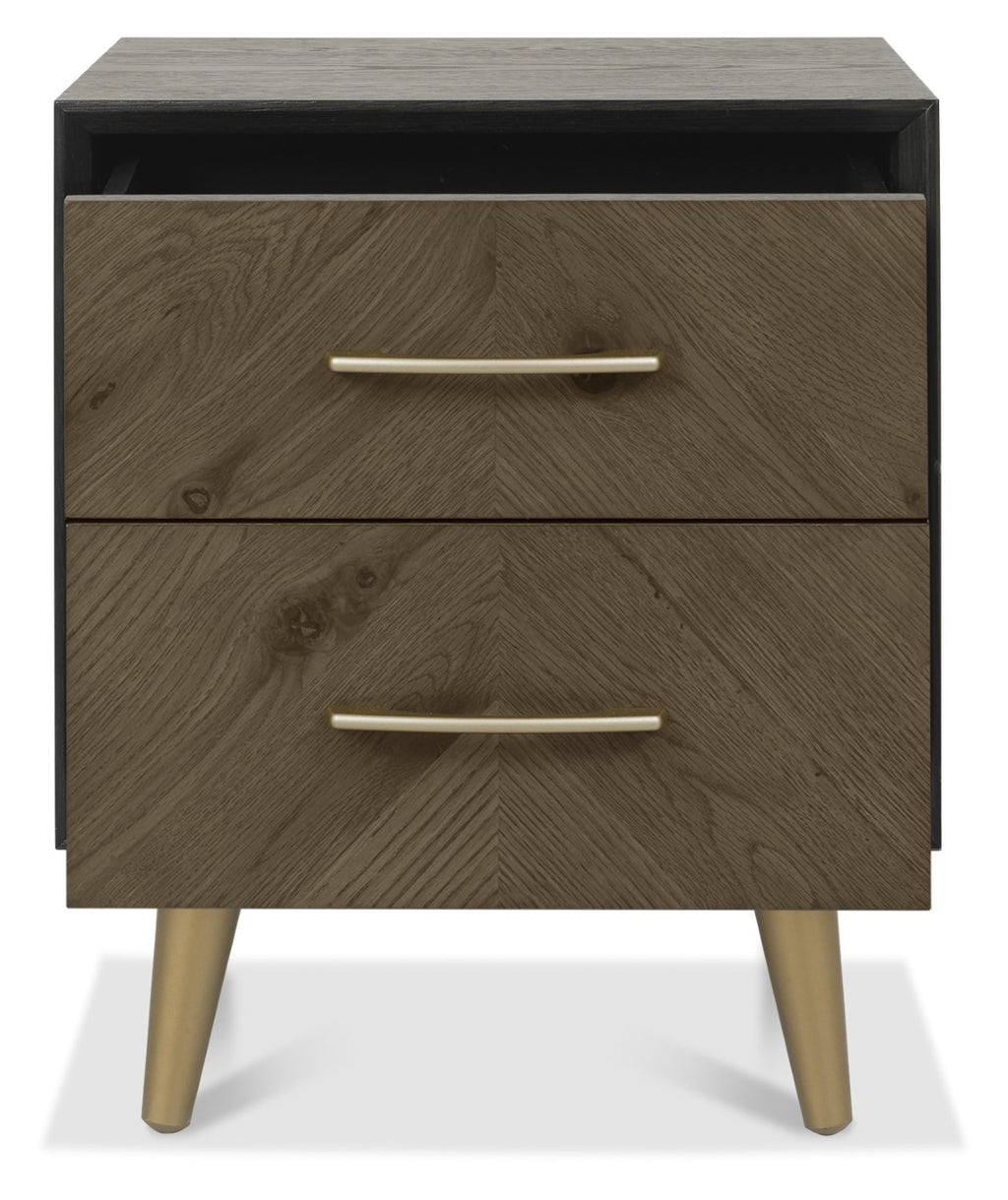 Chevron Dark Rustic Oak and Black 2 Drawer Bedside Chest - Home Furniture Interiors