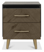Chevron Dark Rustic Oak and Black 2 Drawer Bedside Chest - Home Furniture Interiors
