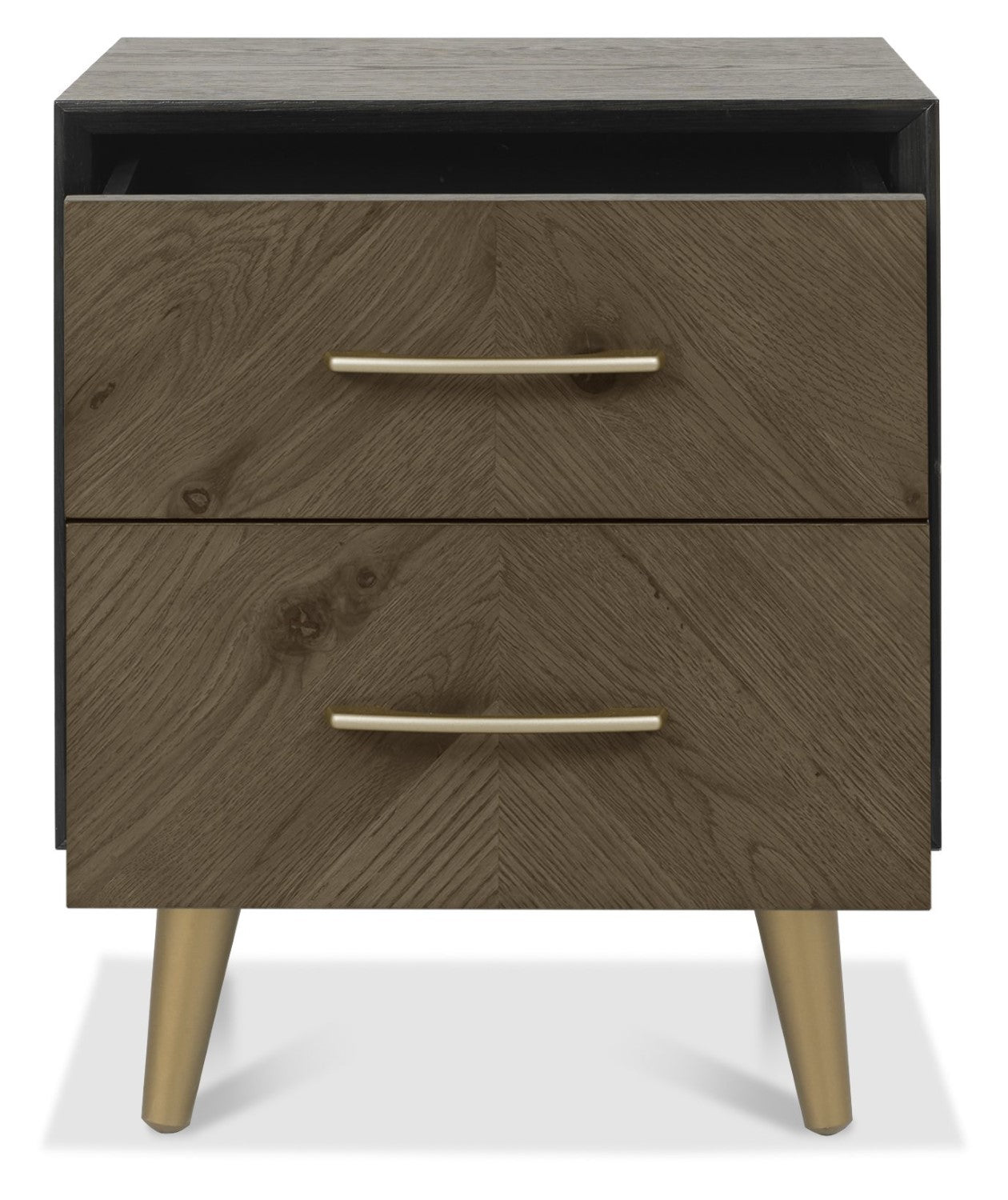 Chevron Dark Rustic Oak and Black 2 Drawer Bedside Chest - Home Furniture Interiors
