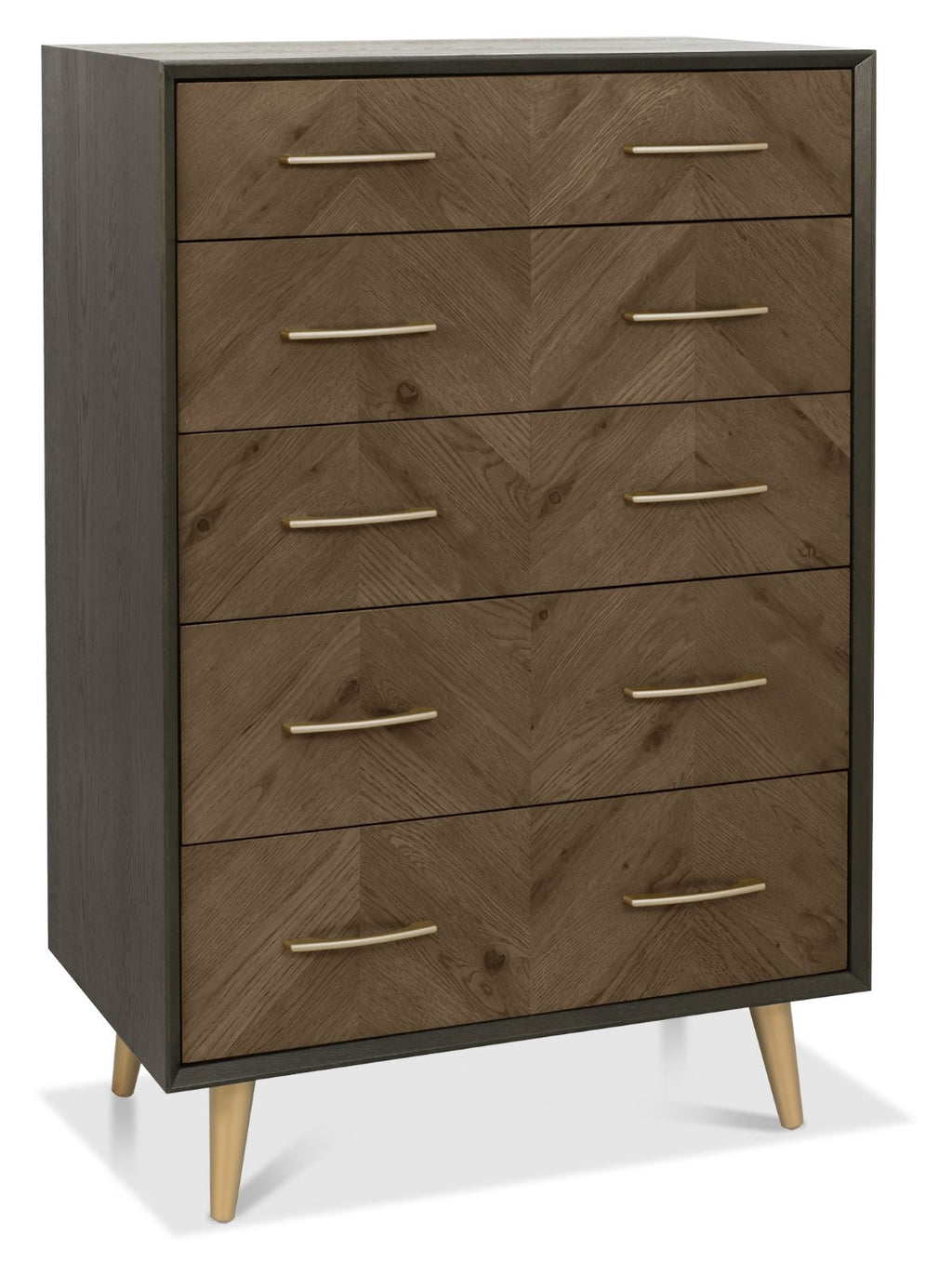 Oak Chevron Patterned 120cm Tall Chest of 5 Drawer 80cm Wide - Home Furniture Interiors