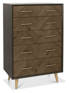 Oak Chevron Patterned 120cm Tall Chest of 5 Drawer 80cm Wide - Home Furniture Interiors