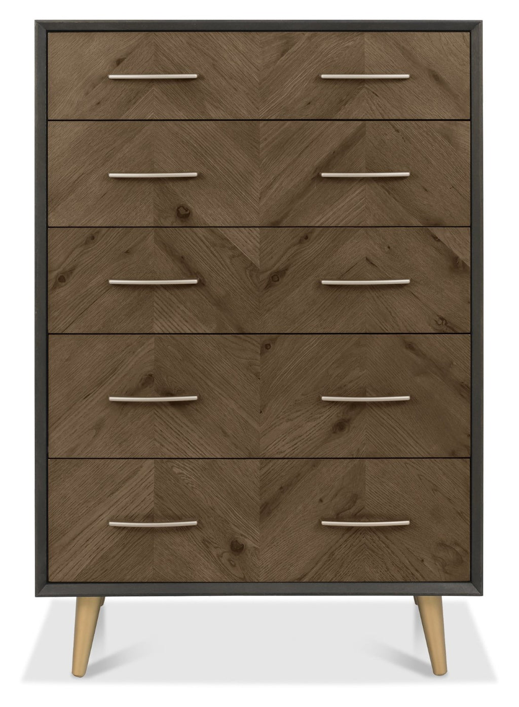 Oak Chevron Patterned 120cm Tall Chest of 5 Drawer 80cm Wide - Home Furniture Interiors