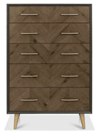 Oak Chevron Patterned 120cm Tall Chest of 5 Drawer 80cm Wide - Home Furniture Interiors