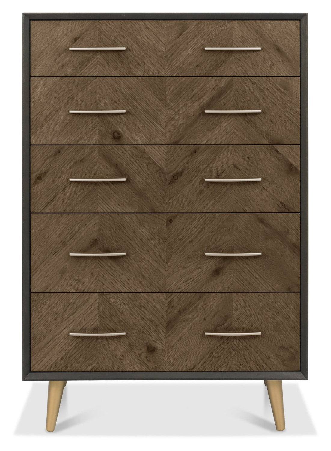 Oak Chevron Patterned 120cm Tall Chest of 5 Drawer 80cm Wide - Home Furniture Interiors