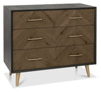 Dark Oak and Black Wide Chest of 3 Drawers - Home Furniture Interiors