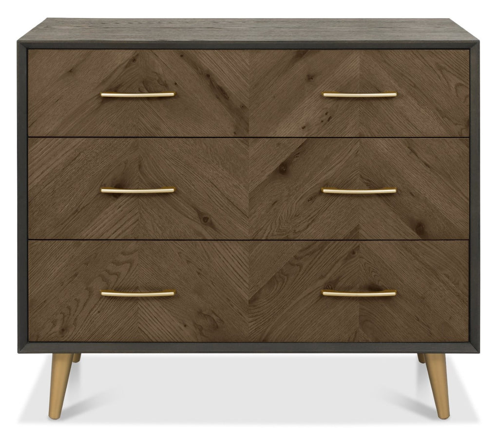 Dark Oak and Black Wide Chest of 3 Drawers - Home Furniture Interiors